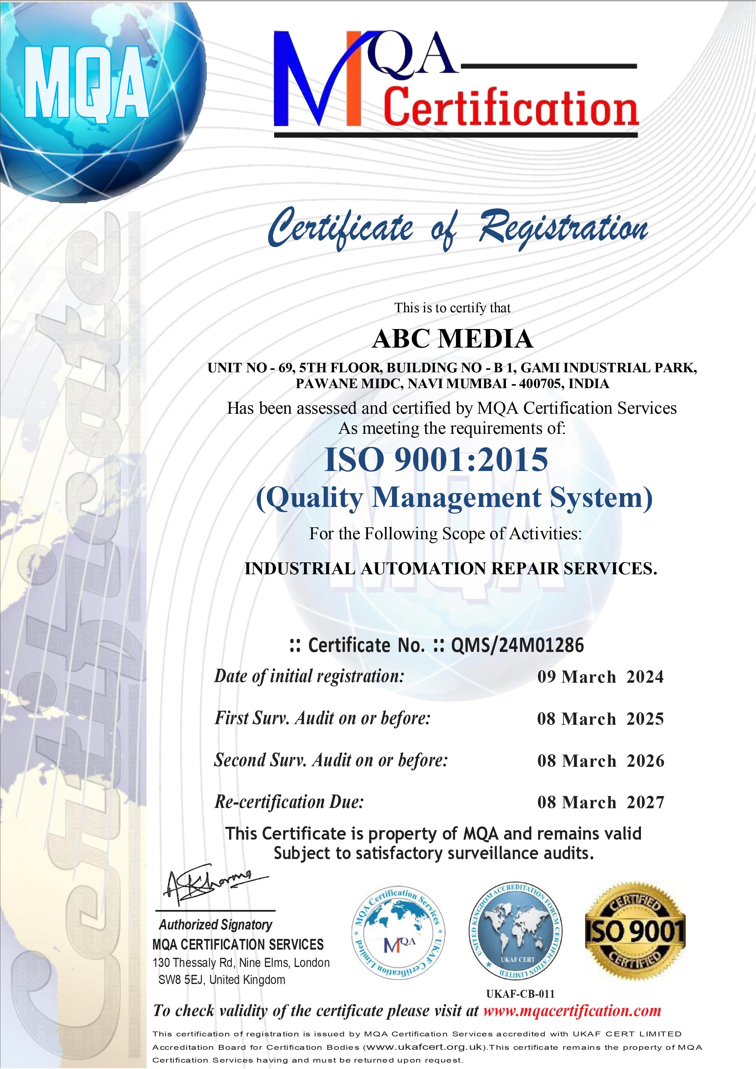 iso certified 9001:2015